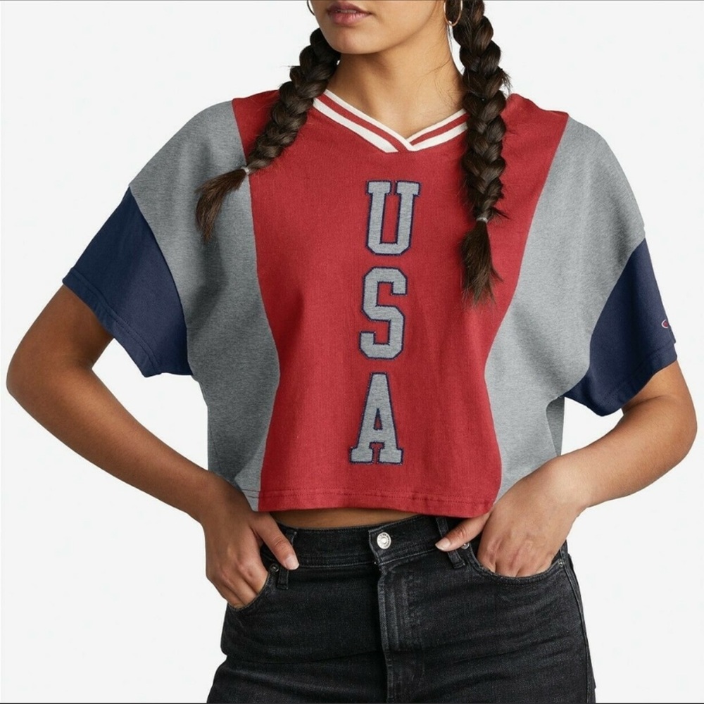 Champion USA Color Block Cropped Top M